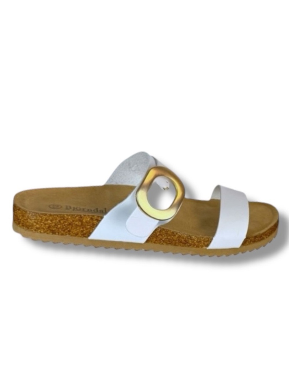 Bjondal Elena Vegan Leather Cork Slide White Gold Sandals Size 12 NWOT